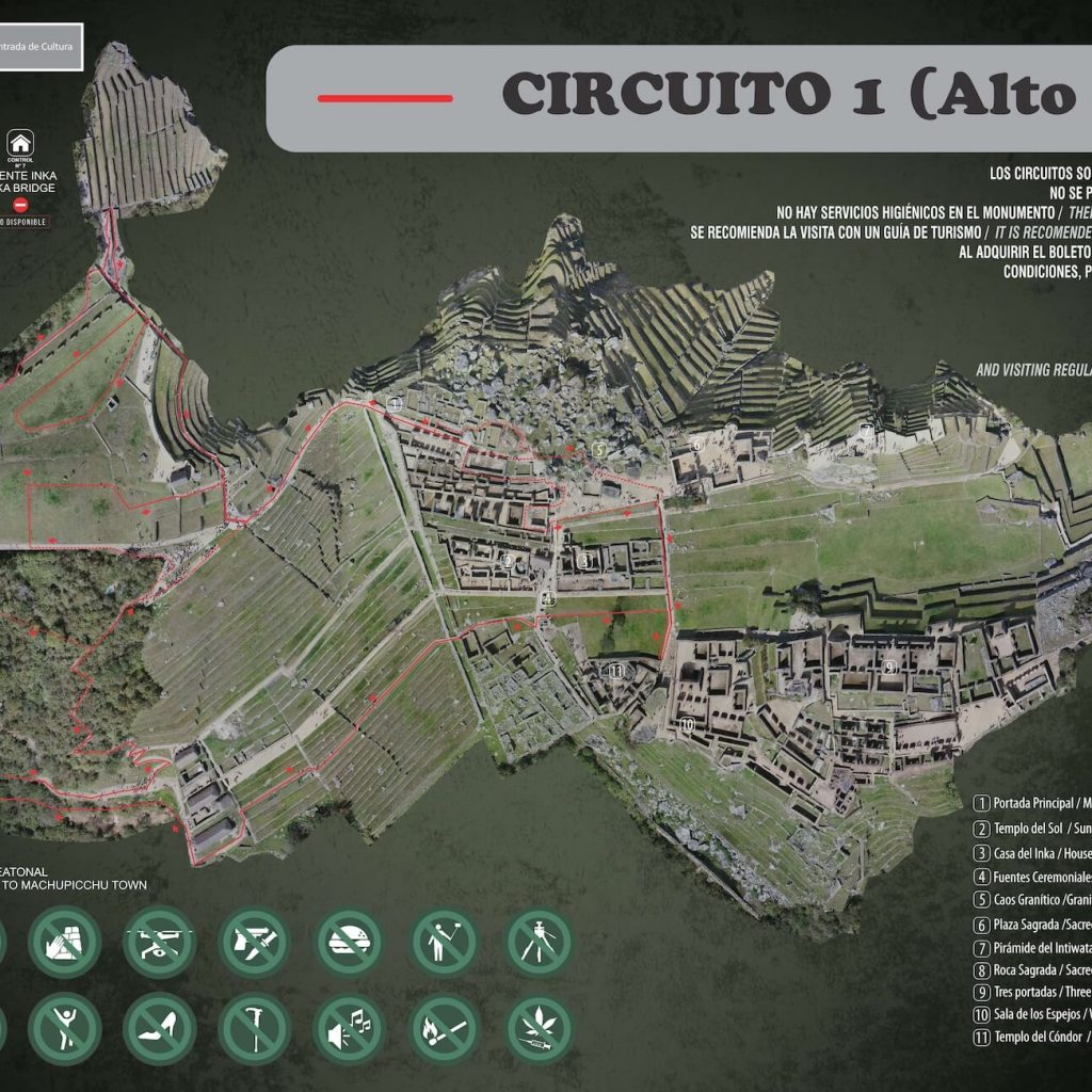 Mapa de la ruta de Machu Picchu para el circuito 1