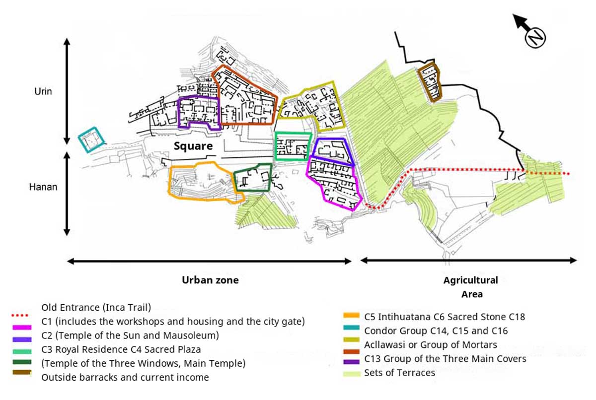 Mapa do Setor Urbano e Agrícola de Machu Picchu