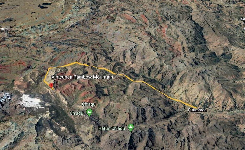 rainbow mountain map route pitumarca