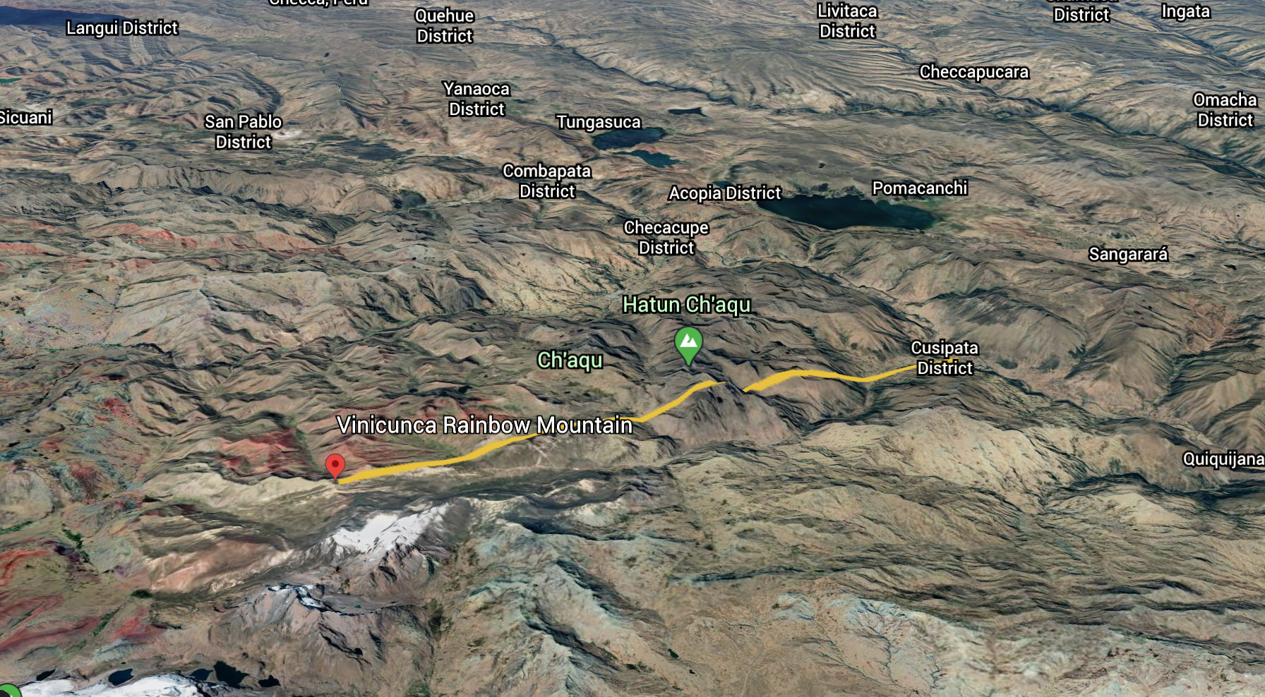 Rainbow Mountain Peru Map - Cusipata Route
