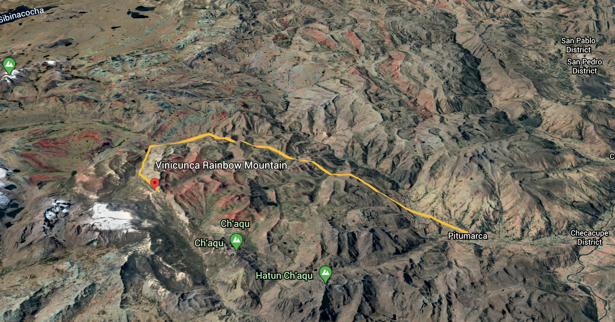 Rainbow Mountain Peru Map - Pitumarca Route
