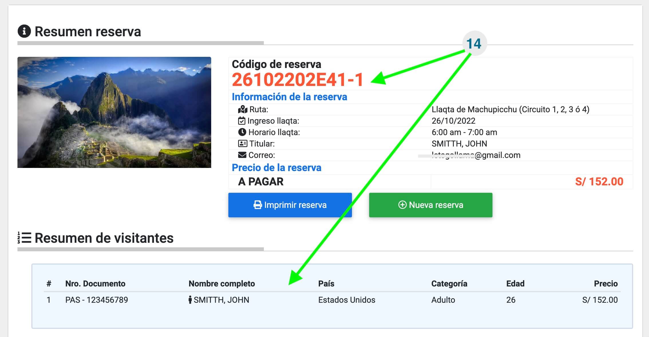 How to Buy Machu Picchu Tickets - Step 6 - generated ticket