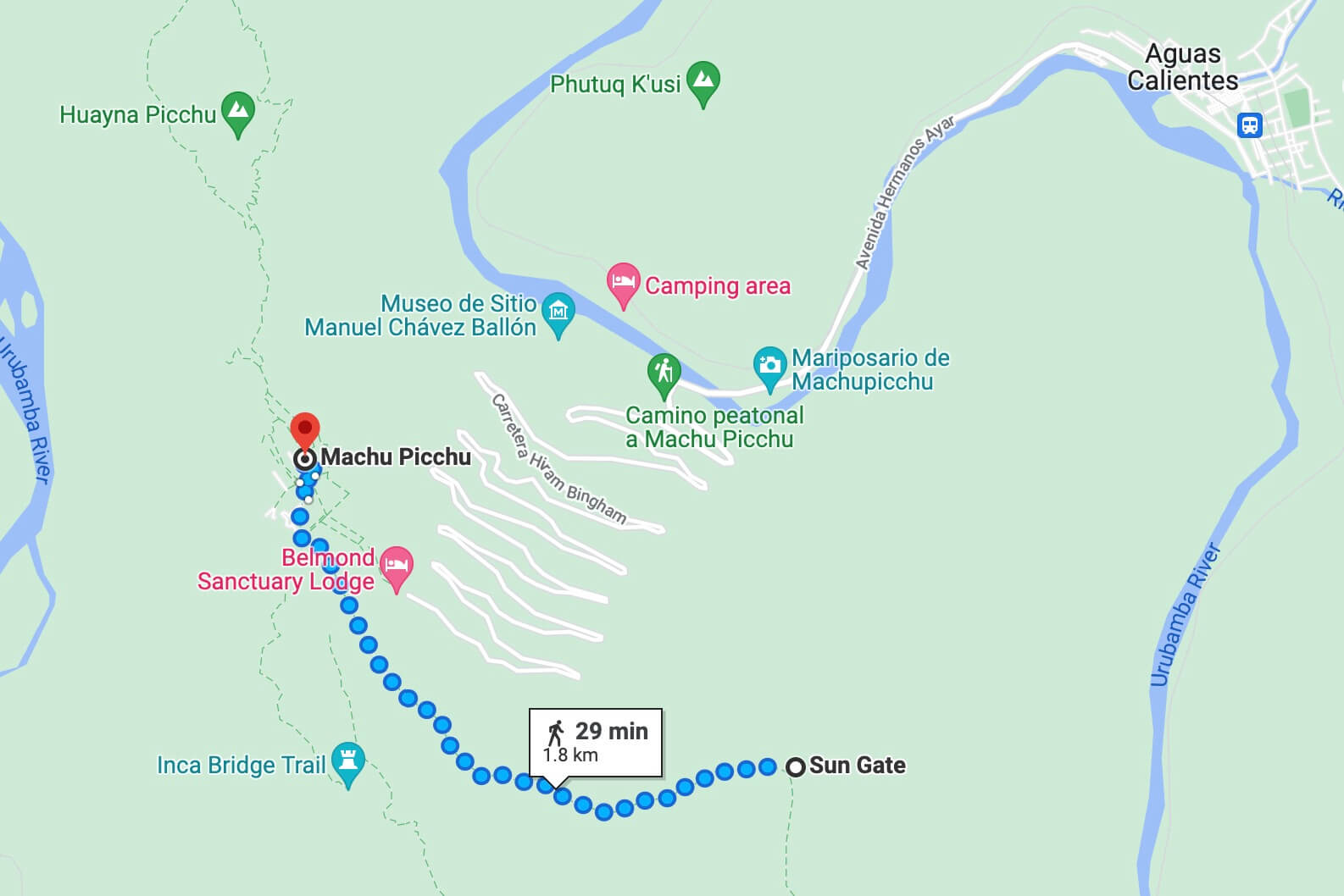 Sun Gate at Machu Picchu Hiking Map