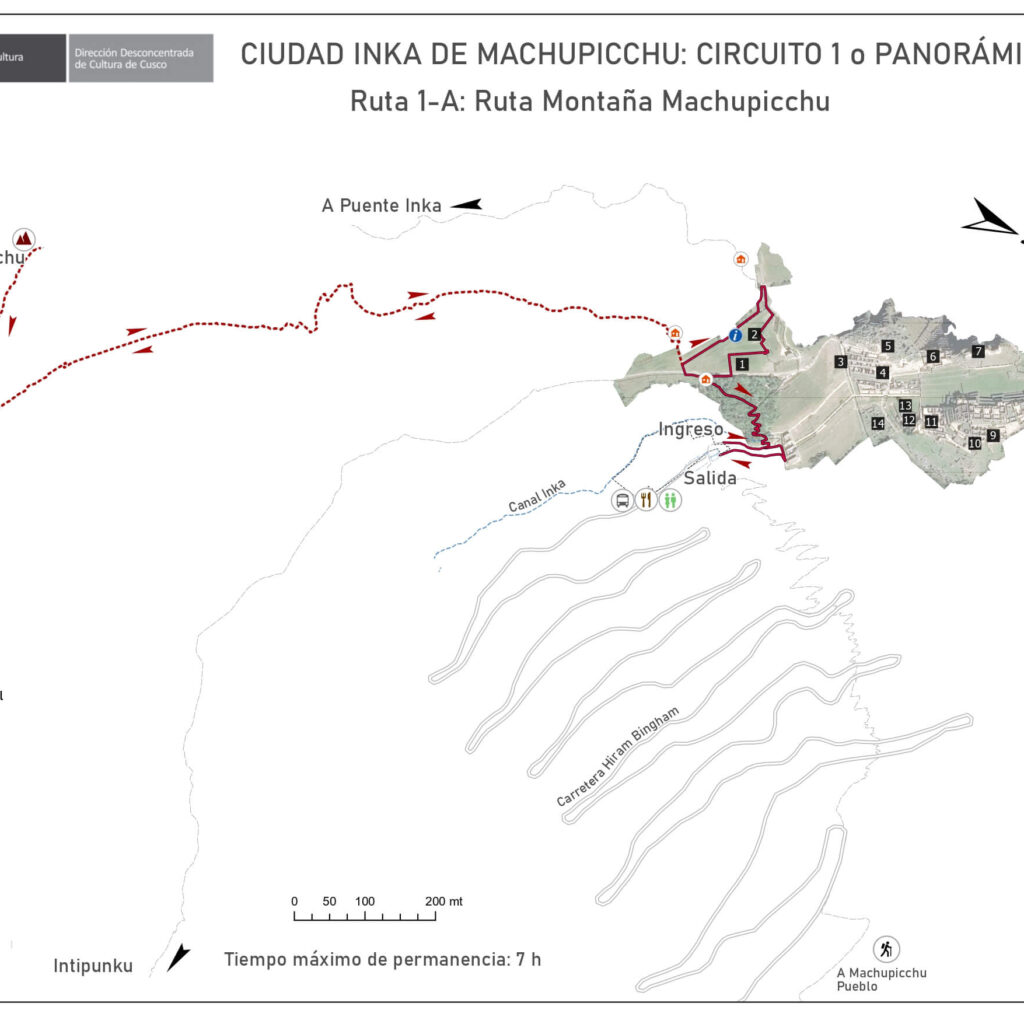 Circuit 1-A - Machu Picchu Mountain route map