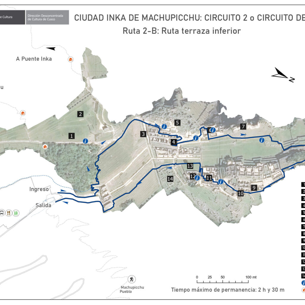 Circuit 2-B - Machu Picchu Classic Lower Terrace Route Map